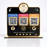 Premium Logo Cutout Smart NFC 3QR Table Top Standee | Social Media Theme Edition | Black